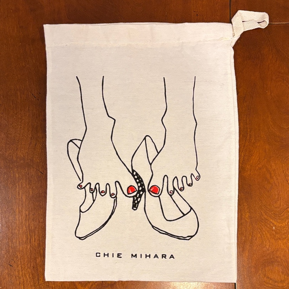 Chie‎ Mihara Artistic Canvas Dust Bag with Black and Red Design